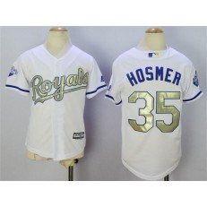 MLB Kansas City Royals 35 Eric Hosmer White World Series Champions Gold Program Majestic Youth Jersey