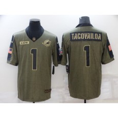 Miami Dolphins #1 Tua Tagovailoa Olive 2021 Salute To Service Limited Jersey